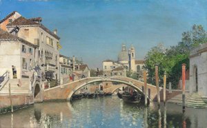 Un canal vénitien avec des gondoles, Santa Maria Della Salute au-delà - Martín Rico y Ortega