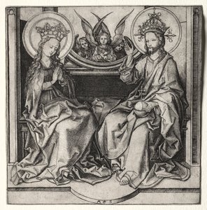 Dieu le Père et la Vierge Marie En Trône Assistés par des Anges - Martin Schongauer