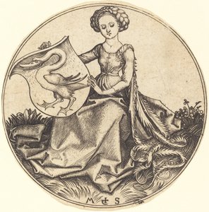Bouclier avec cygne, tenu par une femme - Martin Schongauer