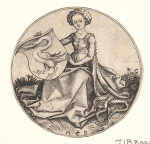 Bouclier avec cygne tenu par une femme, vers 1435-1491 - Martin Schongauer