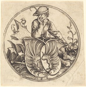 Bouclier avec ailes, tenu par un paysan - Martin Schongauer