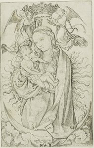 La Vierge au Croissant couronnée par deux anges - Martin Schongauer