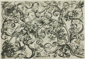 Ornement de vigne avec perroquets et oiseaux - Martin Schongauer