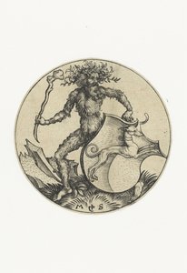 Blason avec un chien, tenu par un homme sauvage avec une massue - Martin Schongauer