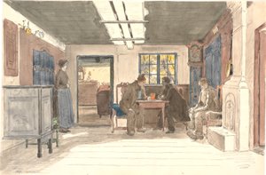 Une maison paysanne à Samsø avec une femme et trois hommes