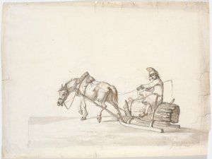 Traîneau tiré par des chevaux avec un homme sur un fagot de roseaux [?] - Martinus Rørbye