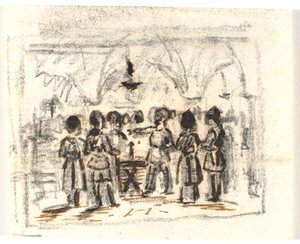 Esquisse de composition avec une scène médiévale (?) - Martinus Rørbye