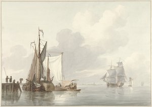 Vue de rivière avec des bateaux amarrés - Martinus Schouman