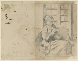 Tricot dans la bibliothèque recto, Tricot dans la bibliothèque verso, vers 1881 - Mary Cassatt