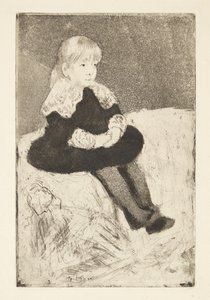 Mademoiselle Luguet assise sur un canapé