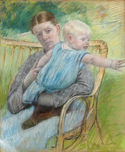 Mathilde tenant un bébé qui tend la main vers la droite, vers 1889 - Mary Cassatt