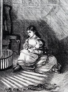 Enfants assis près du foyer - Mary Ellen Edwards