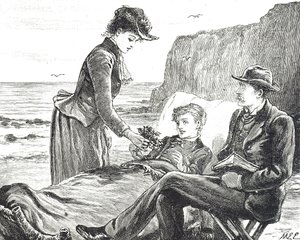 Gravure représentant un garçon estropié au bord de la mer