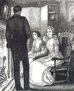 Gravure représentant deux femmes se réchauffant près de la cheminée - Mary Ellen Edwards
