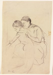 Bébé touchant une baignoire de la main gauche, tenu par sa nourrice, vers 1891 - Mary Cassatt