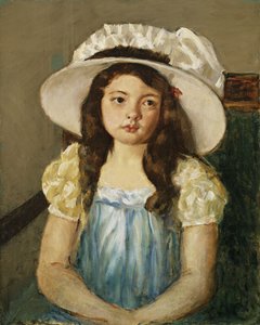 Françoise portant un grand chapeau blanc