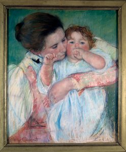 Mère et enfant sur fond vert - Mary Stevenson Cassatt