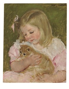 Sara tenant un chat, vers 1907-08 (huile sur toile) - Mary Stevenson Cassatt