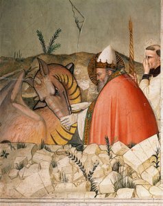 Épisodes de la vie de la Saint-Sylvestre : le pape Saint Sylvestre I ferme la gueule du dragon (détail)