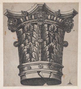 Speculum Romanae Magnificentiae: Chapiteau avec têtes et masques, vers 1537