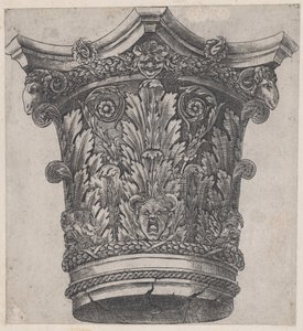 Speculum Romanae Magnificentiae : Chapiteau avec têtes de bélier et masques, vers 1537