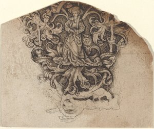 Ornement gothique avec une dame et un perroquet