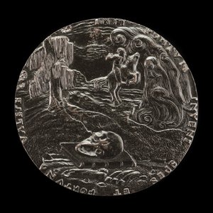 Livre, crâne, os et cavalier dans le paysage [verso], 1526 - Master M.P.
