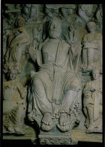 Détail du Portique de la Gloire représentant le Christ en majesté - Master Mateo