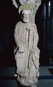 Détail du Portique de la Gloire représentant Saint Jacques, XIIe siècle