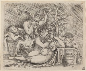 Scène bacchanale avec satyres et ménade - Master of 1515