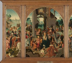 Triptyque avec Adoration des Mages, Saint Antoine Abbé et Saint Adrien - Master of Alkmaar (attributed to)