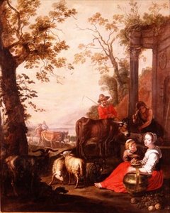 Paysans et bétail près d