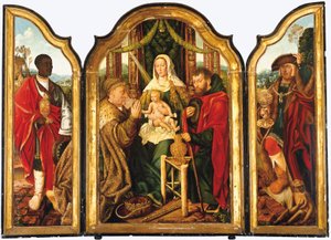 La Sainte Famille avec Melchior offrant de l
