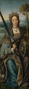 Triptyque de la Sainte Famille avec des anges musiciens. Panneau de gauche : Sainte Catherine, vers 1510-1520 - Master of Frankfurt