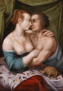 Couple élégant amoureux, vers 1600