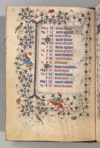 Heures de Charles le Noble, Roi de Navarre 1361-1425 : fol. 3v, Mars, vers 1405 - Master of the Brussels Initials and Associates