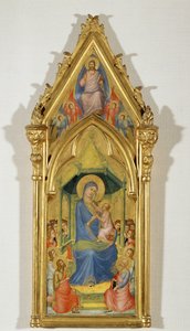Madone sur un trône entre deux anges, Saint Jean-Baptiste et Saint Pierre (peinture sur bois) - Master of the Codex of Saint George
