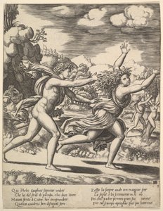 Apollon poursuivant Daphné qui lève les bras