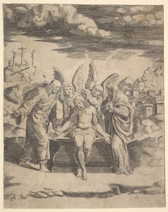 Christ assis sur le tombeau soutenu par des anges, 1530-60 - Master of the Die