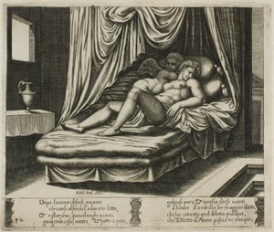 Cupidon et Psyché ensemble dans le lit nuptial