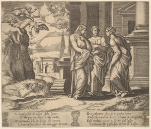 Planche 15 : Psyché racontant ses malheurs à ses sœurs, de La Fable de Psyché, 1530-60