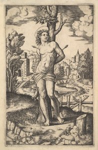 Saint Sébastien attaché à un arbre percé de flèches, 1530-60 - Master of the Die