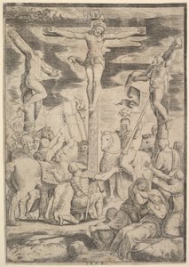 La conversion du centurion qui ouvre les bras devant le Christ sur la croix, 1532 - Master of the Die