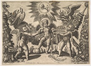 Deux putti présentant des coupes remplies d