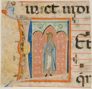 Sainte femme dans une initiale "L" historiée provenant d