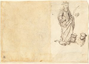 Sainte Agnès (verso) - Master of the Drapery Studies after Martin Schongauer