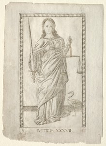 Justice de la série Tarocchi, série B : Principes cosmiques et vertus, #37, avant 1467