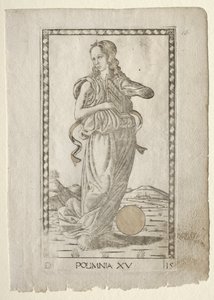 Polyhymnia hymnes héroïques de la série Tarocchi D..., avant 1467 - Master of the E Series Tarocchi