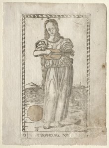 Terpsichore dansant et chantant de la série Tarocchi, avant 1467 - Master of the E Series Tarocchi