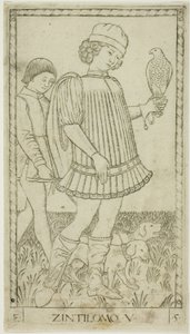 Le gentilhomme, planche cinq de Les rangs et conditions des hommes - Master of the E Series Tarocchi